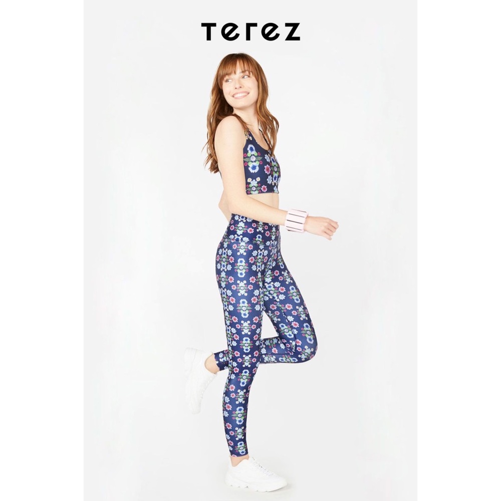 Terez Navy Floral Dream Super-High Band Leggings NWT